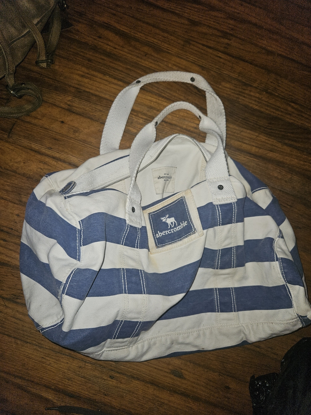 Abercrombie & Fitch Blue and White Small Striped  Weekender/duffle Bag